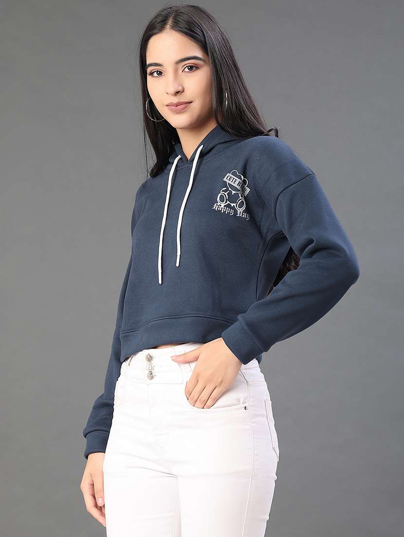 women typographic long sleeve hooded sweatshirt - 22087884 -  Standard Image - 1