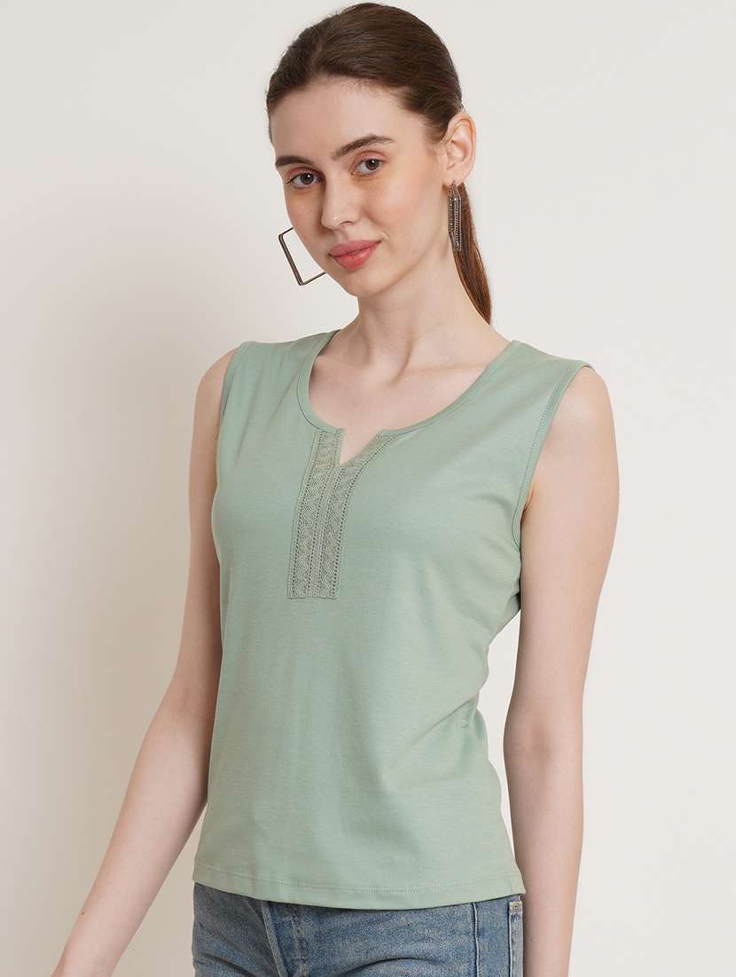 women solid notch neck sleeveless tank top - 22087919 -  Standard Image - 1