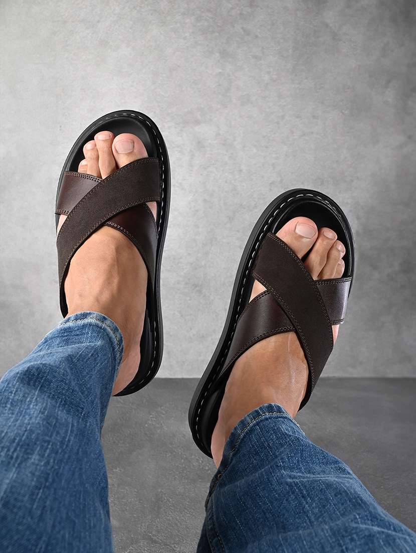 men brown slip on sandal - 22087921 -  Standard Image - 1