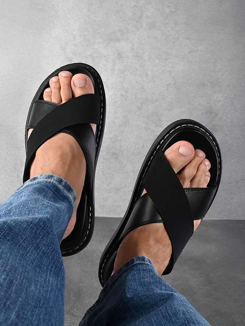 men black slip on sandal - 22087922 -  Standard Image - 1