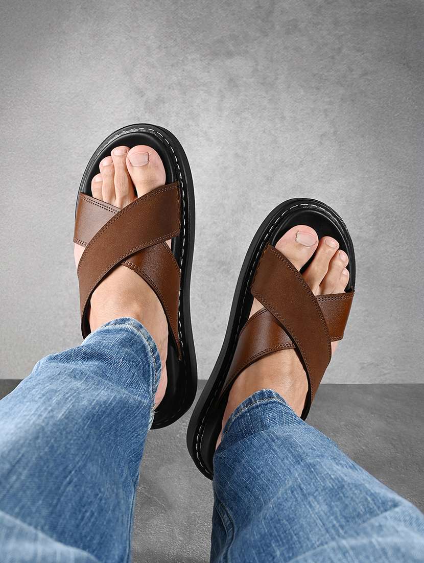 men brown slip on sandal - 22087923 -  Standard Image - 1