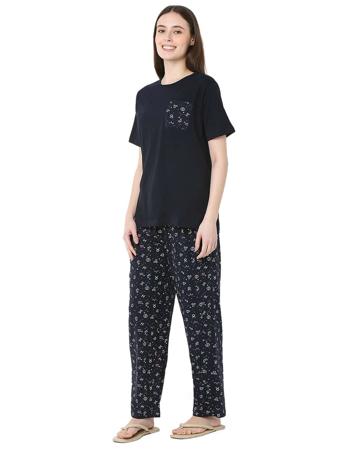 navy blue cotton pyjama set nightwear - 22087925 -  Standard Image - 1