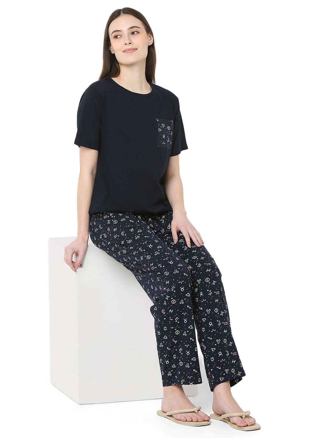 navy blue cotton pyjama set nightwear - 22087925 -  Standard Image - 4