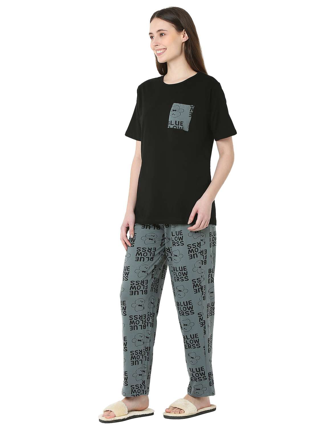 black cotton pyjama set nightwear - 22087926 -  Standard Image - 1