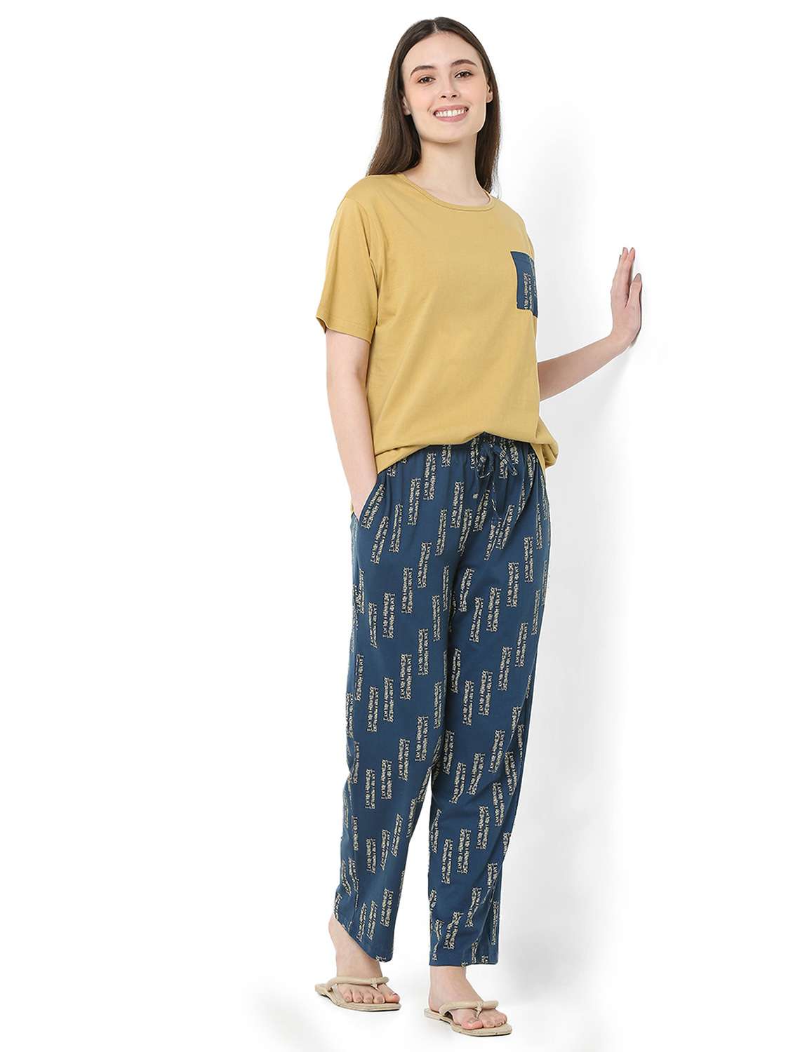 mustard cotton pyjama set nightwear - 22087928 -  Standard Image - 1