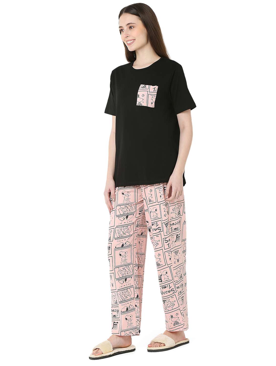 black cotton pyjama set nightwear - 22087930 -  Standard Image - 1