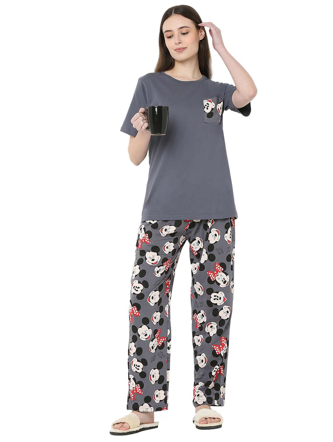 grey cotton pyjama set nightwear - 22087931 -  Standard Image - 1