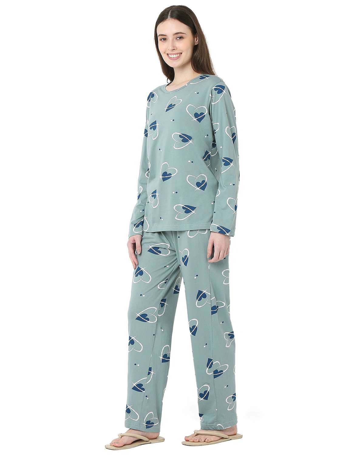 women printed long sleeve nightwear pyjama set - 22087934 -  Standard Image - 1