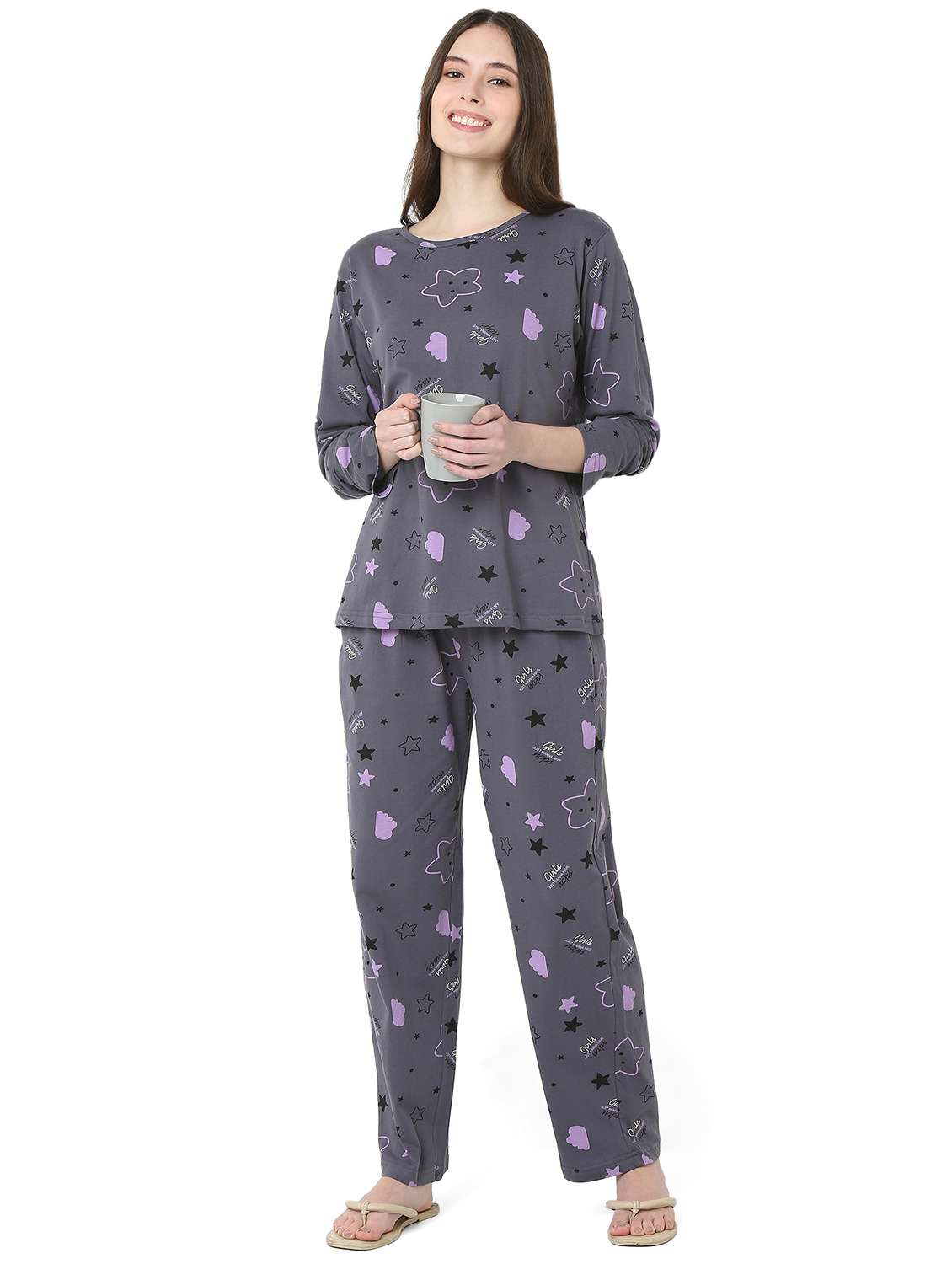 women printed long sleeve nightwear pyjama set - 22087938 -  Standard Image - 1