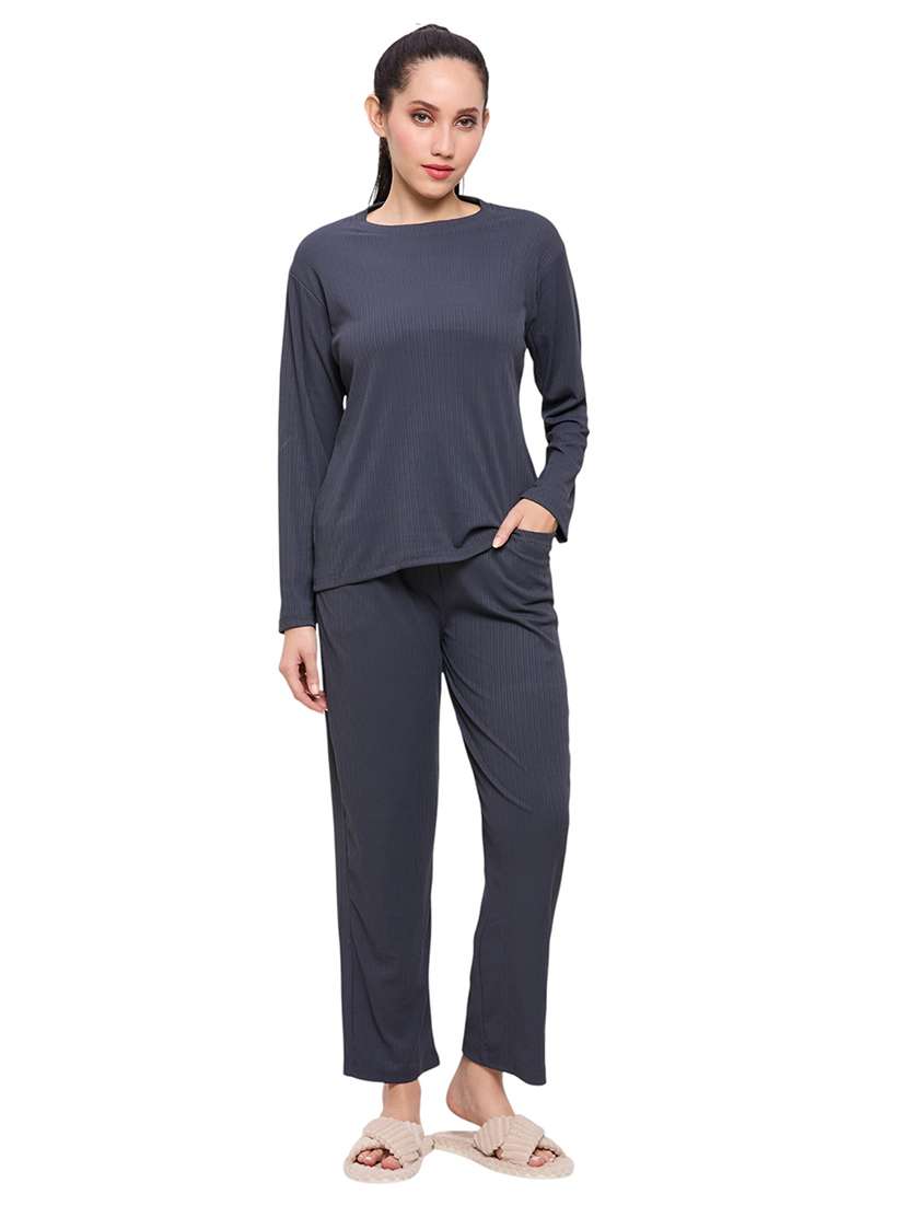 women solid nightwear pyjama set - 22087952 -  Standard Image - 1