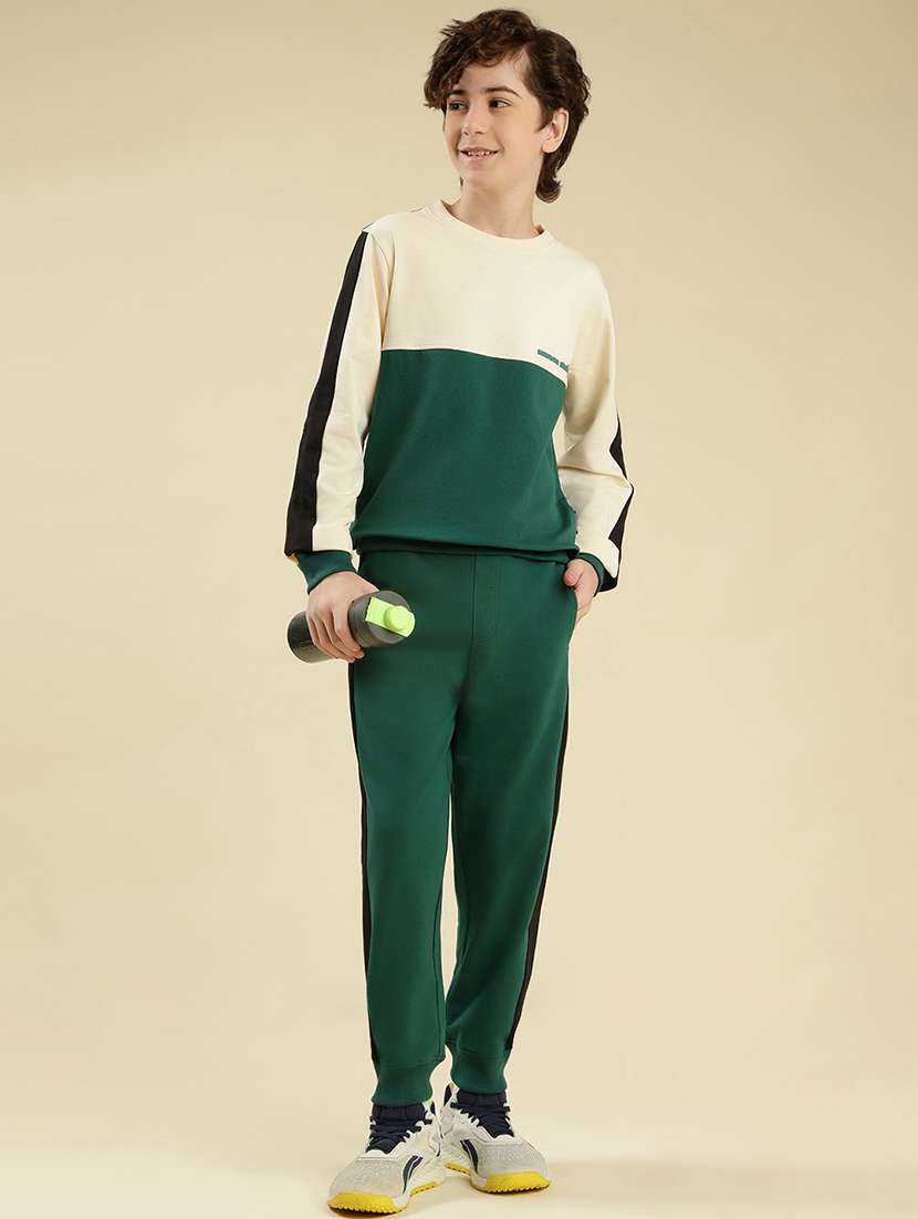 boys color block round neck full length track suit