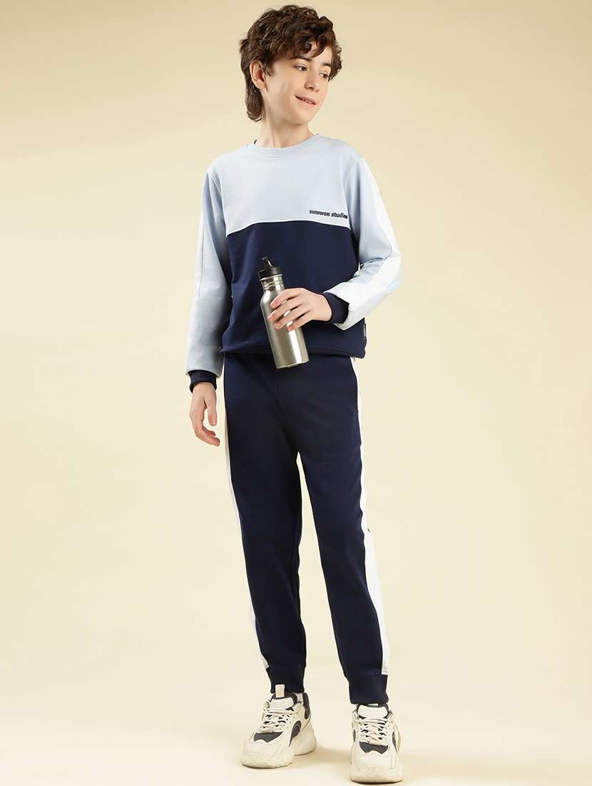 boys color block round neck full length track suit