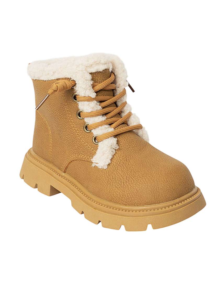 kids beige solid lace up boot - 22088026 - Standard Image - 1
