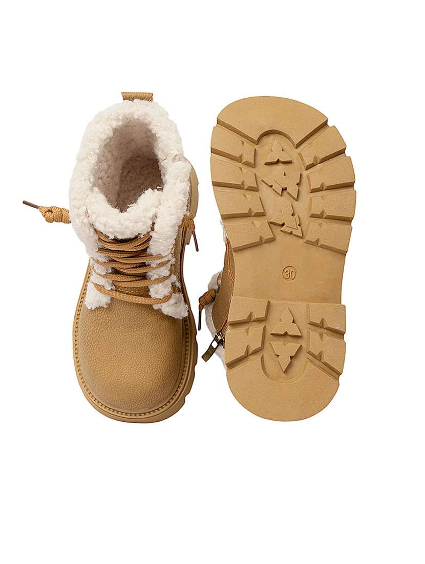 kids beige solid lace up boot - 22088026 - Standard Image - 4