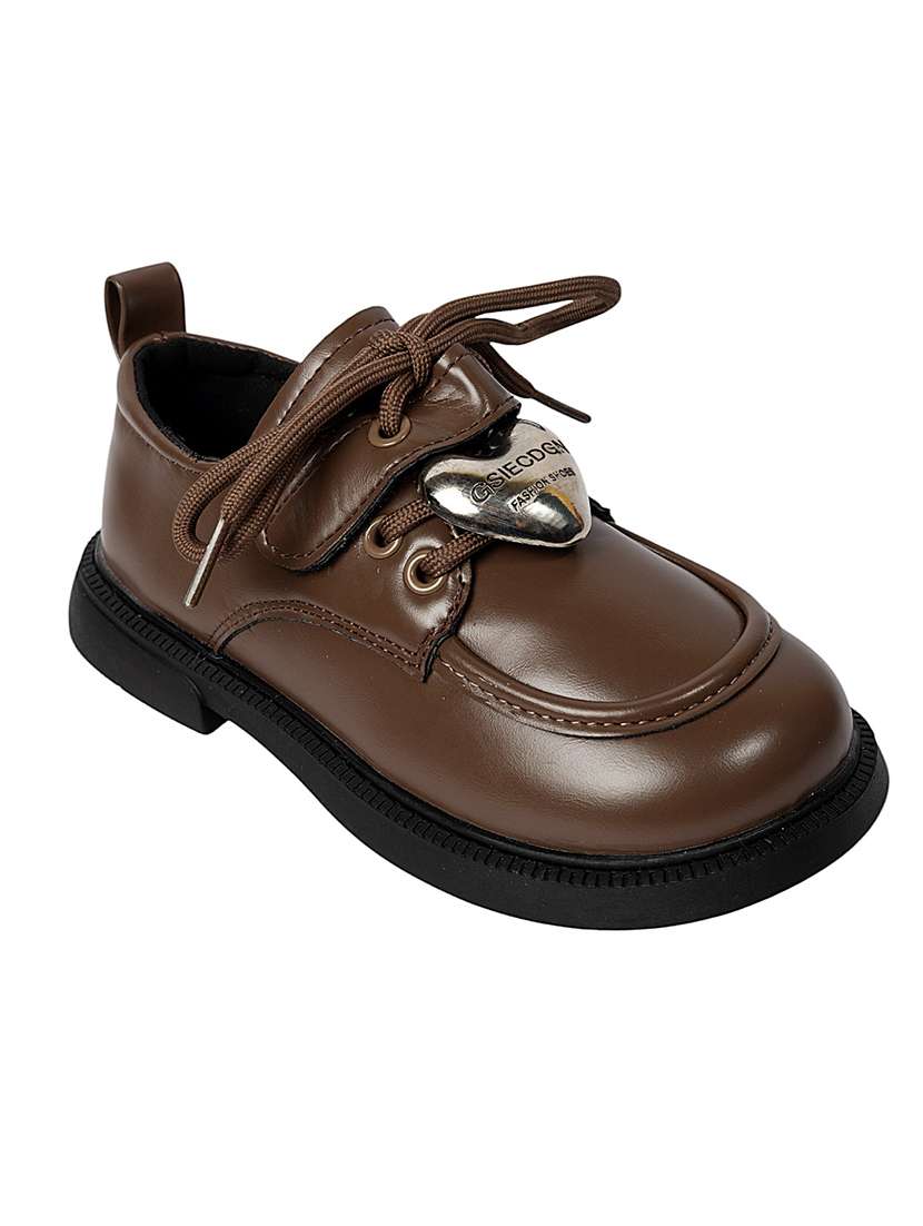 boys brown solid lace up shoes - 22088038 - Standard Image - 1