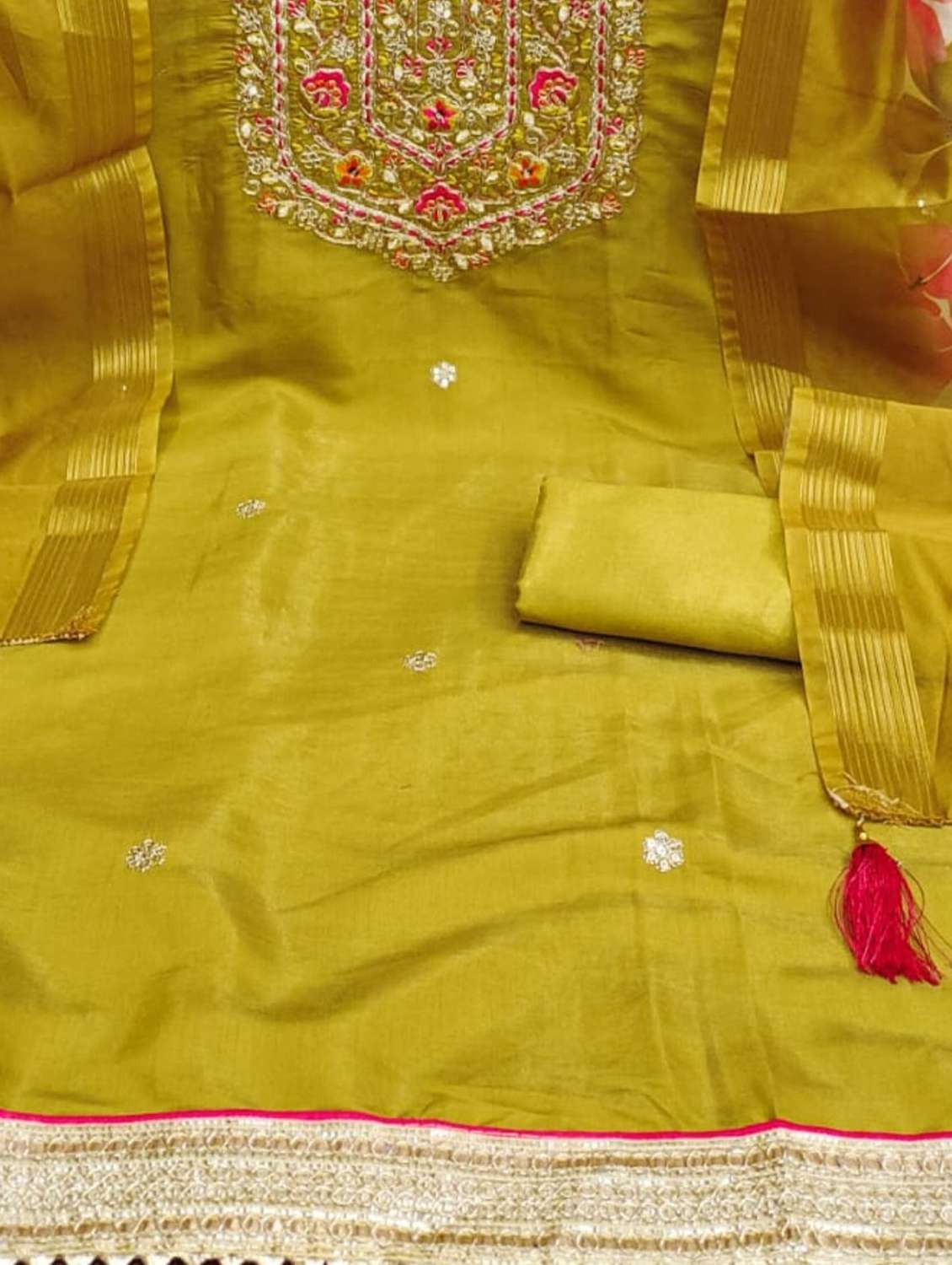 women solid with work embroidered unstitched suit set - 22088053 -  Standard Image - 4