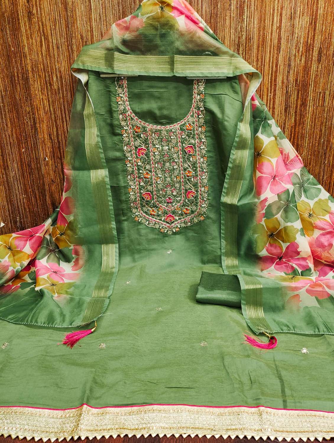 women solid with work embroidered unstitched suit set - 22088054 -  Standard Image - 1