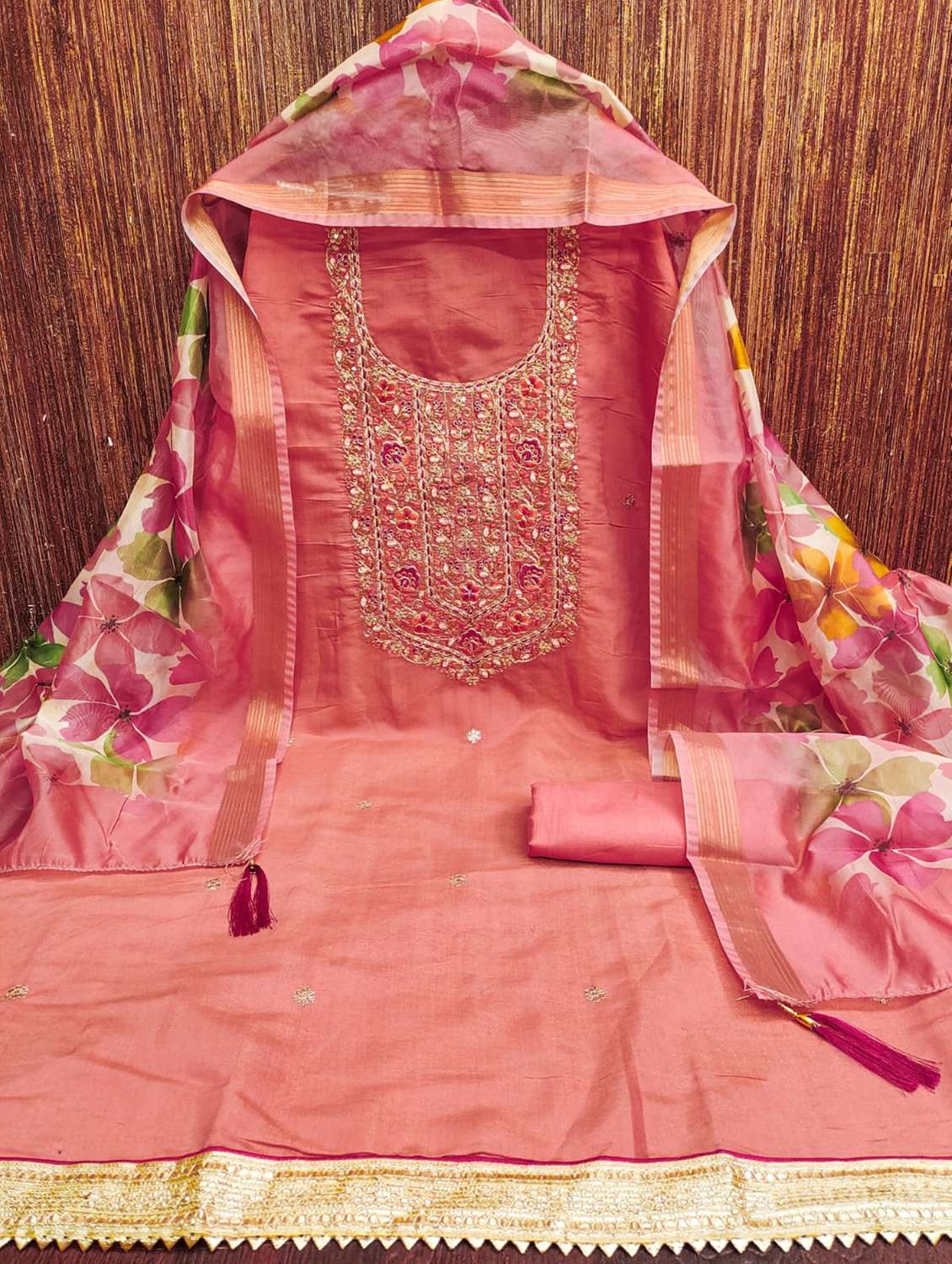 women solid with work embroidered unstitched suit set - 22088055 -  Standard Image - 1