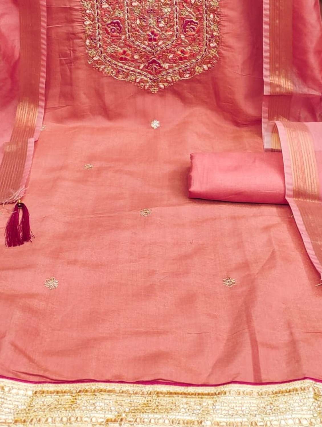 women solid with work embroidered unstitched suit set - 22088055 -  Standard Image - 4