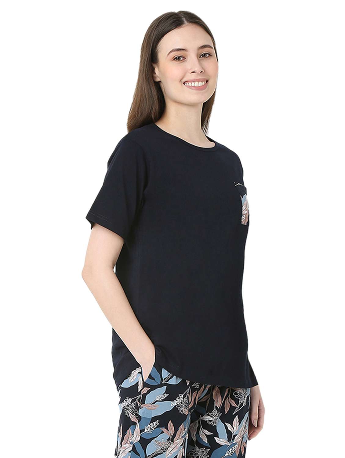 women solid short sleeve regular fit t-shirt - 22088060 - Standard Image - 1