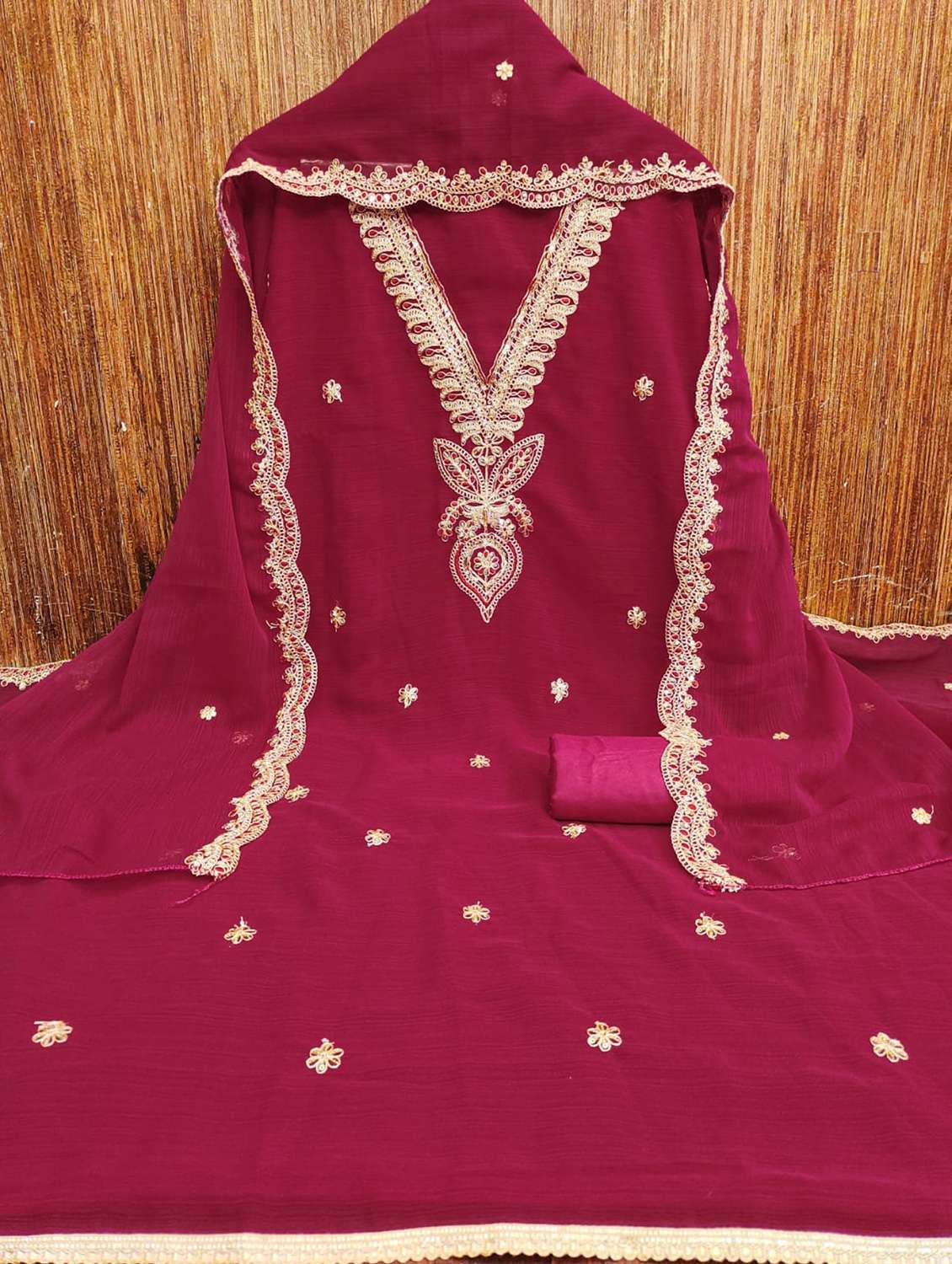 women solid with work embroidered unstitched suit set - 22088077 -  Standard Image - 1