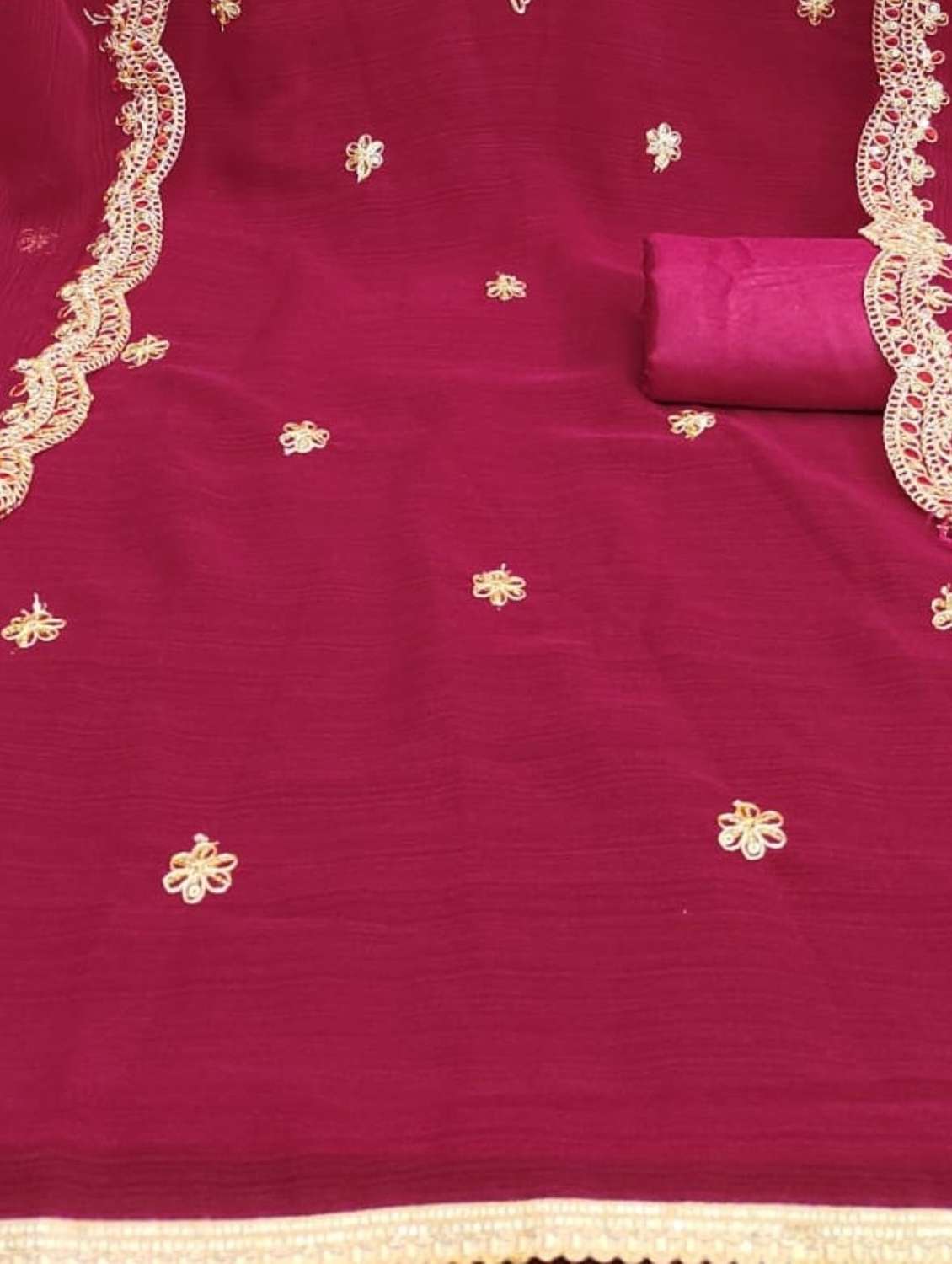 women solid with work embroidered unstitched suit set - 22088077 -  Standard Image - 4