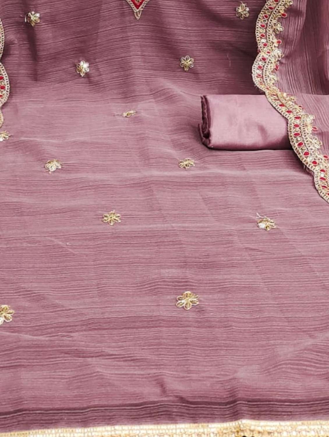 women solid with work embroidered unstitched suit set - 22088079 -  Standard Image - 4