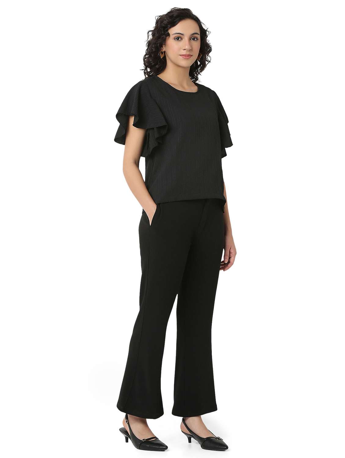 women solid top and trouser co-ord set - 22088091 - Standard Image - 1