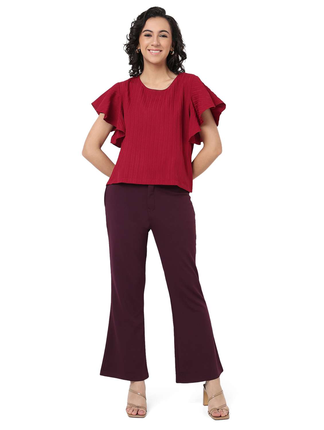 women solid top and trouser co-ord set - 22088093 -  Standard Image - 1