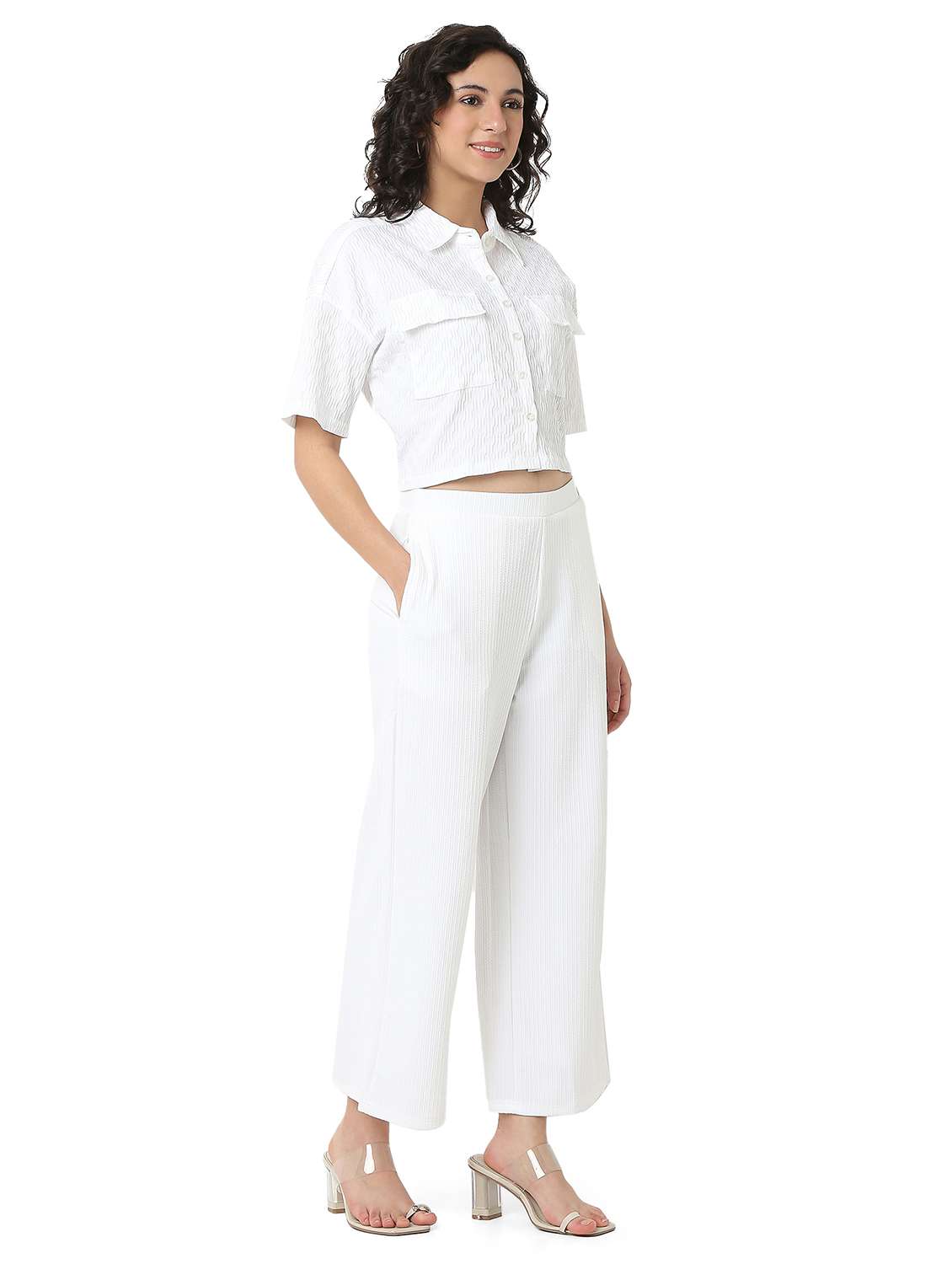 women solid shirt and trouser co-ord set - 22088095 - Standard Image - 1