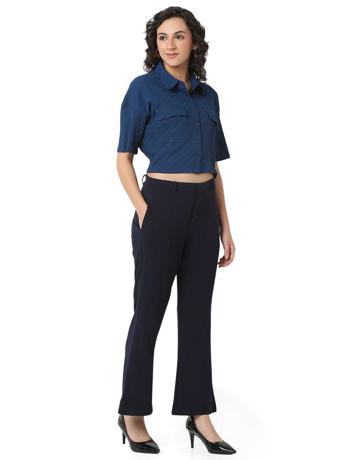 women solid shirt and trouser co-ord set - 22088096 -  Standard Image - 1