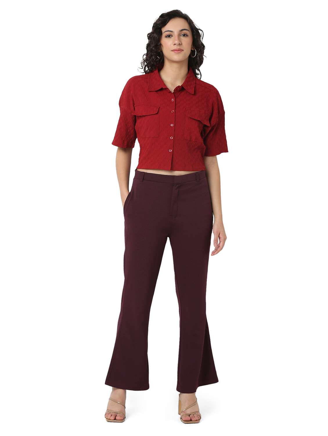 women solid shirt and trouser co-ord set - 22088097 -  Standard Image - 1
