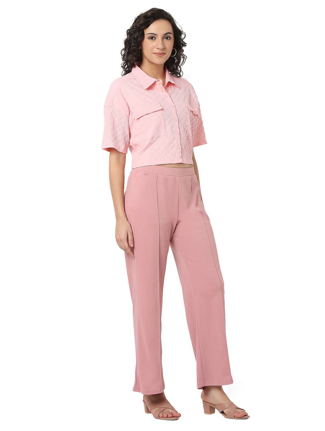 women solid shirt and trouser co-ord set - 22088098 -  Standard Image - 1