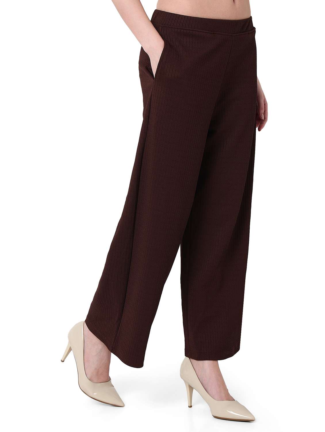 women solid mid rise wide leg trouser - 22088107 - Standard Image - 1