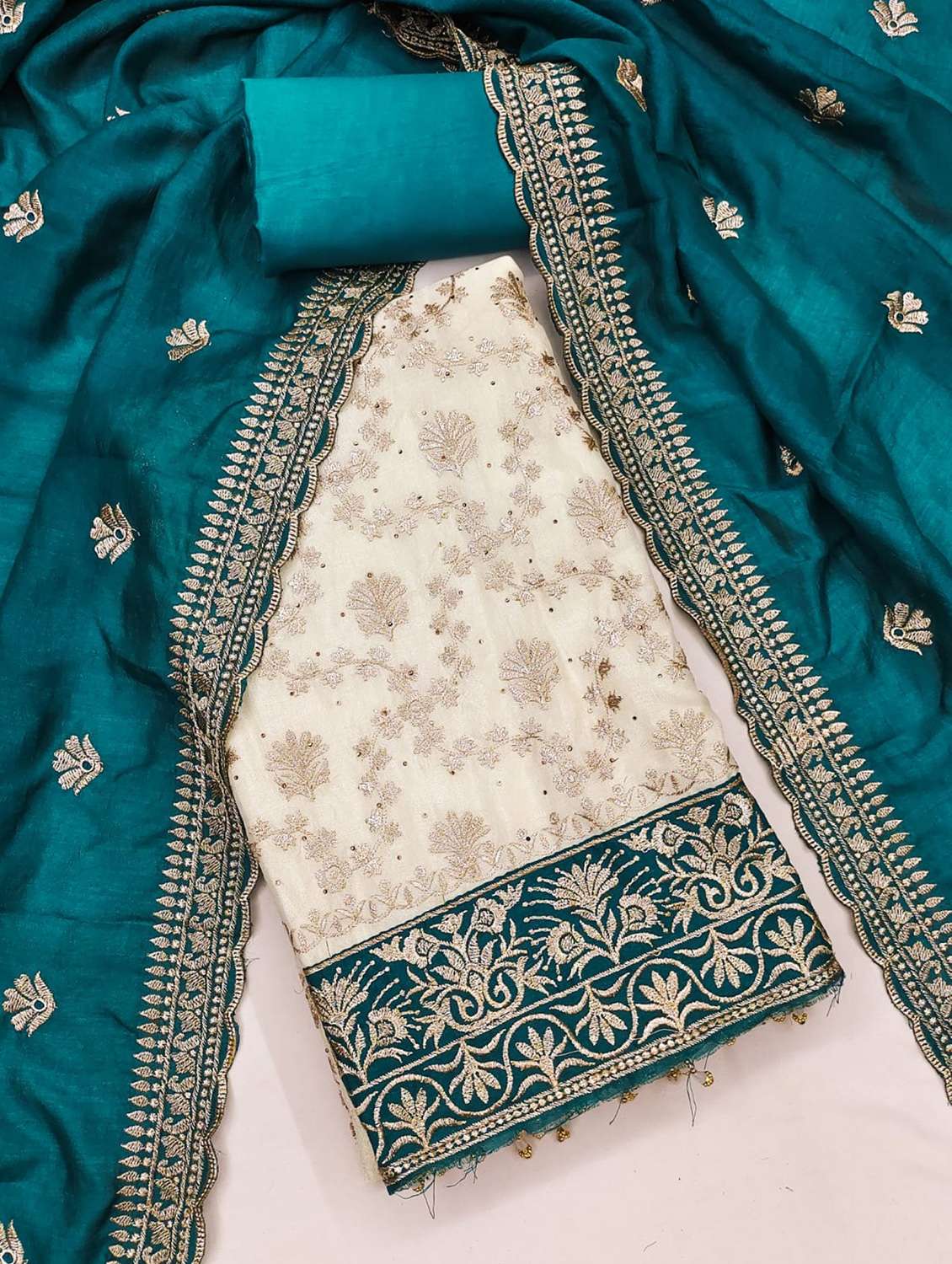 women solid with work embroidered unstitched suit set - 22088114 -  Standard Image - 1