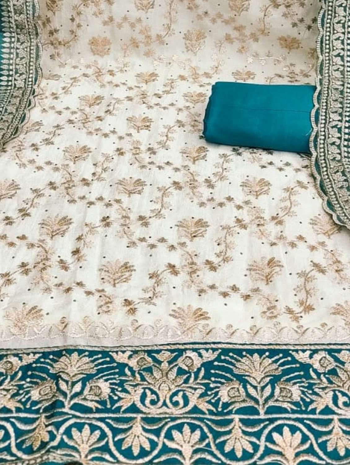 women solid with work embroidered unstitched suit set - 22088114 -  Standard Image - 4