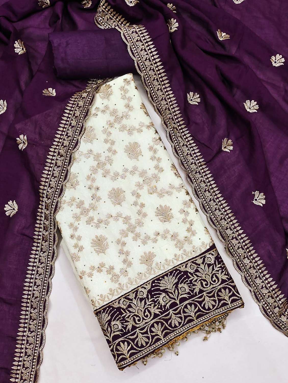 women solid with work embroidered unstitched suit set - 22088116 -  Standard Image - 1