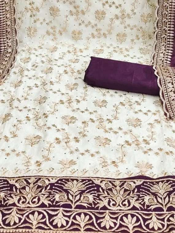 women solid with work embroidered unstitched suit set - 22088116 -  Standard Image - 4