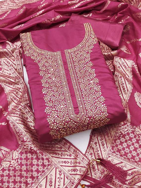 women solid with work embroidered unstitched suit set - 22088117 -  Standard Image - 1