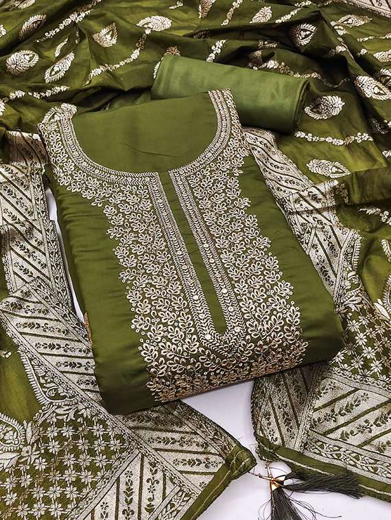 women solid with work embroidered unstitched suit set - 22088119 -  Standard Image - 1