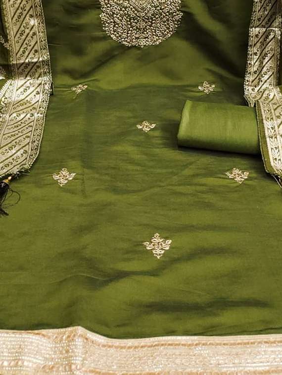 women solid with work embroidered unstitched suit set - 22088119 -  Standard Image - 4