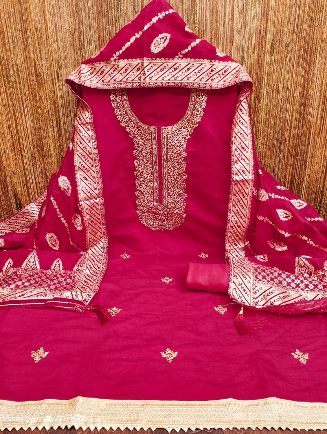 women solid with work embroidered unstitched suit set - 22088121 -  Standard Image - 1