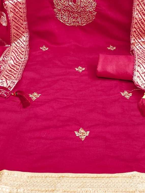 women solid with work embroidered unstitched suit set - 22088121 -  Standard Image - 4