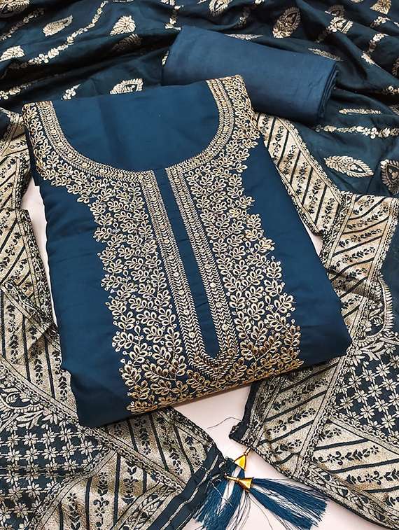 women solid with work embroidered unstitched suit set - 22088122 -  Standard Image - 1