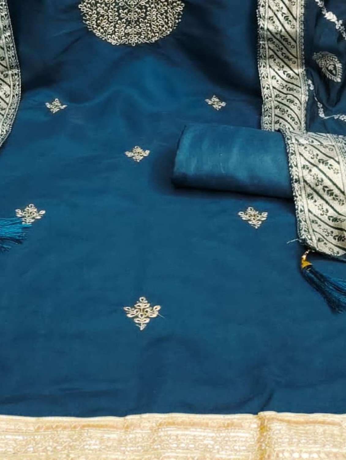 women solid with work embroidered unstitched suit set - 22088122 -  Standard Image - 4