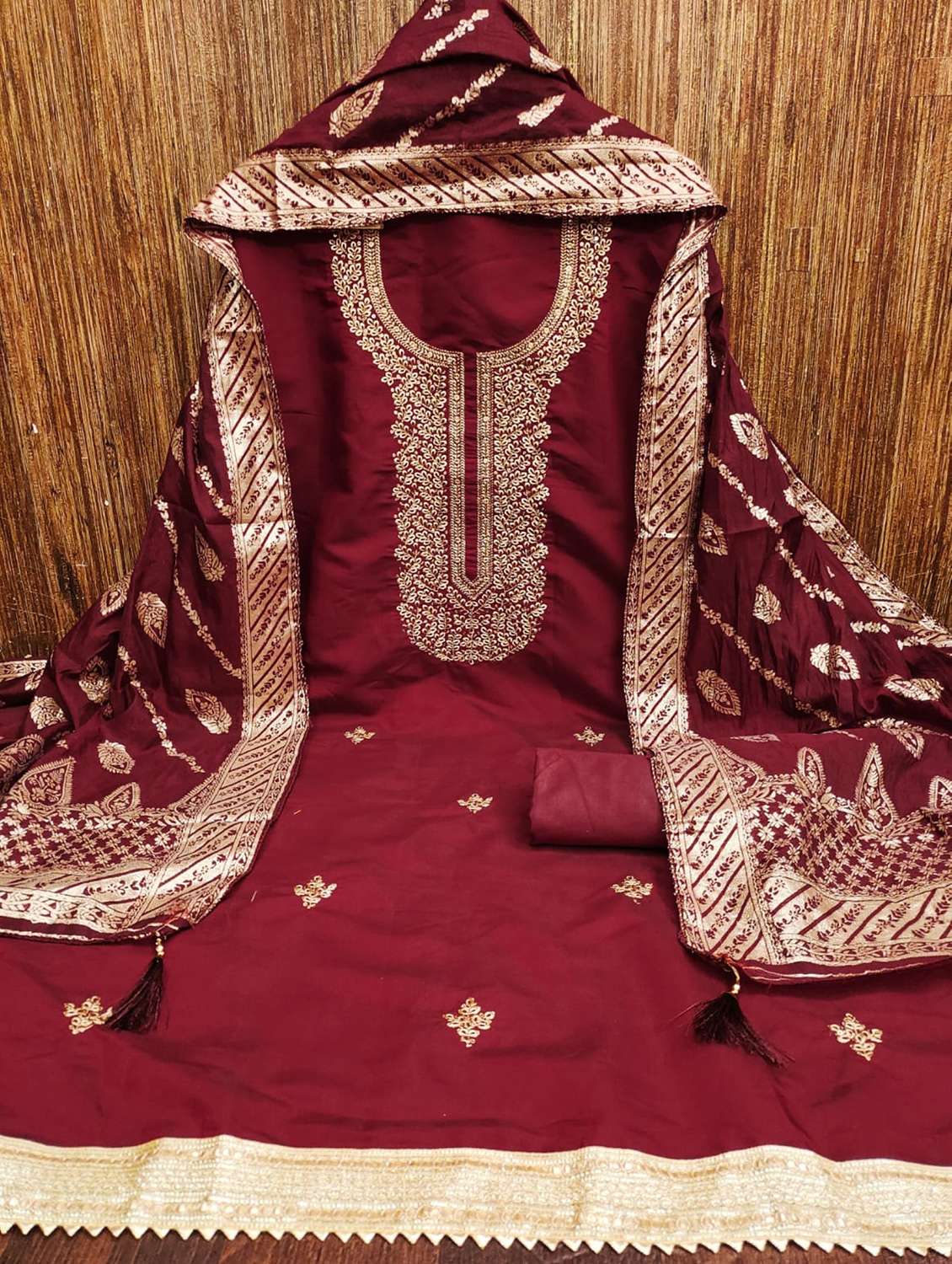 women solid with work embroidered unstitched suit set - 22088124 -  Standard Image - 1