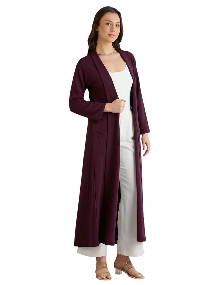 women solid long sleeve long shrug - 22088126 - Standard Image - 1