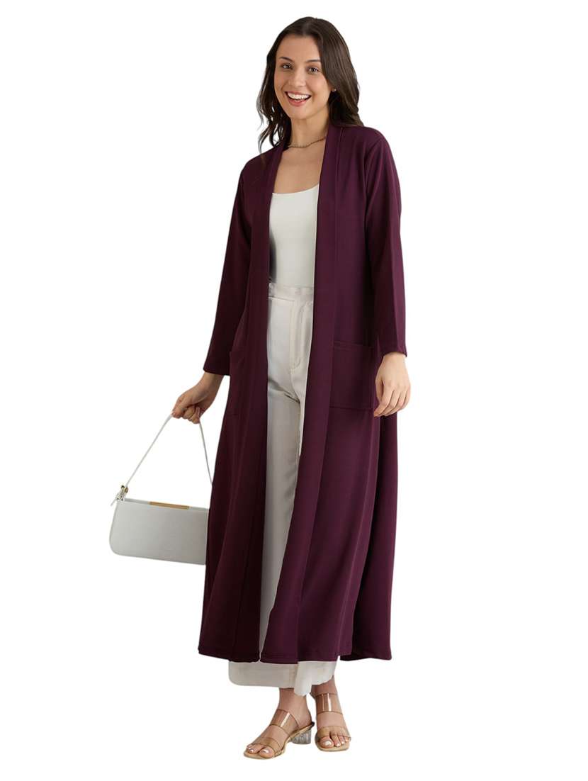 women solid long sleeve long shrug - 22088126 - Standard Image - 4