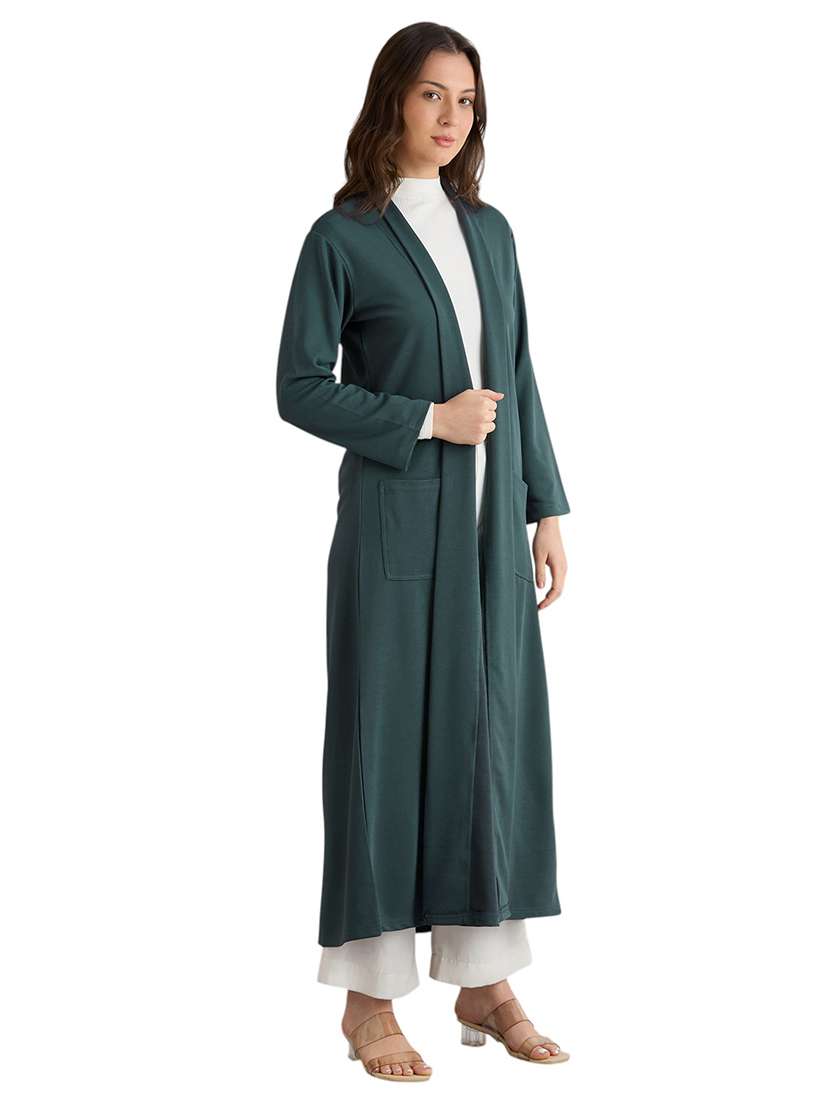 women solid long sleeve long shrug - 22088127 - Standard Image - 1