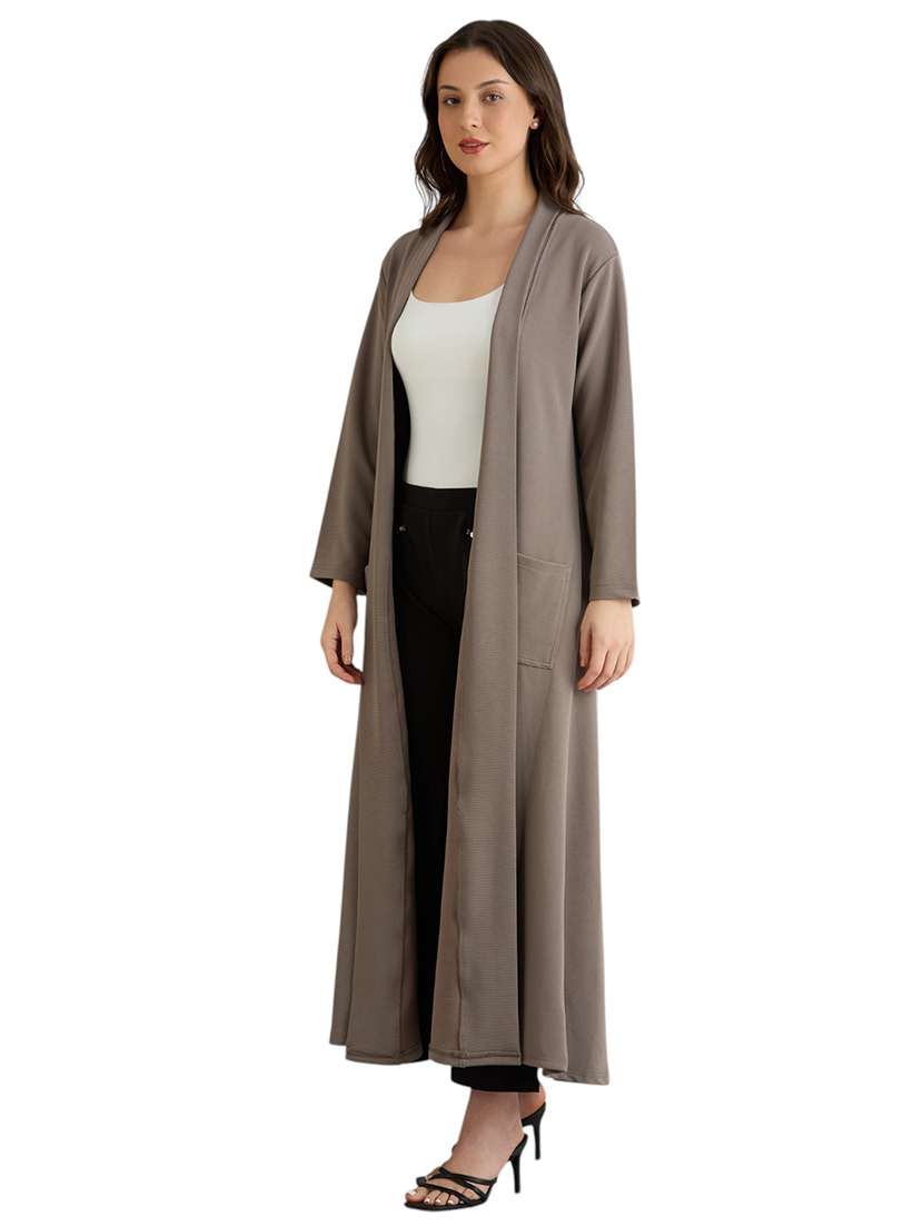 women solid long sleeve long shrug - 22088128 -  Standard Image - 1